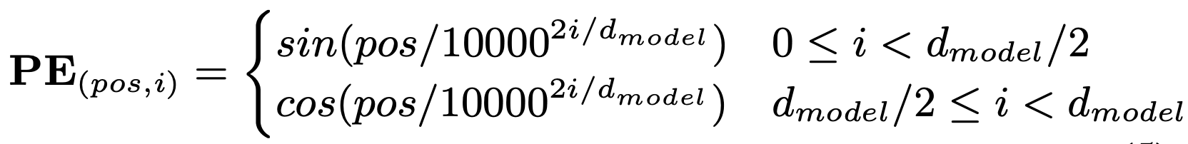 Formel für das Berechnen des positional encoding